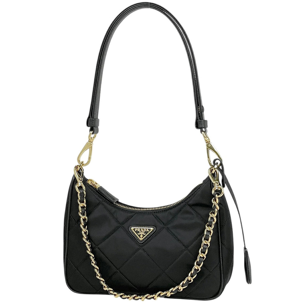 Prada Plate Quilted Shoulder Bag Nero Black